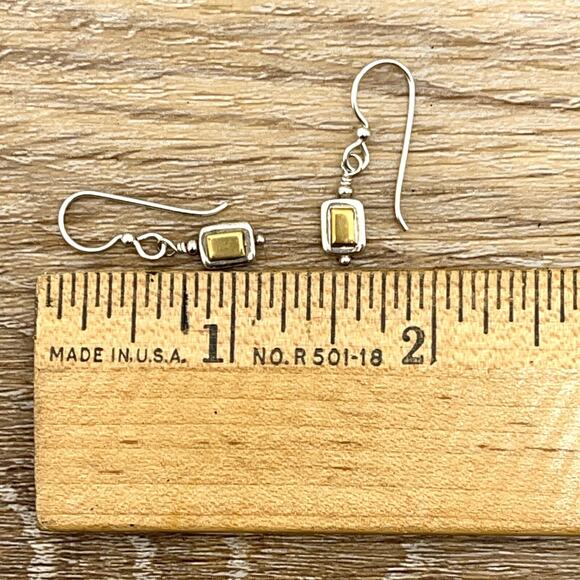 Two Tone Dangle Drop Earrings Silver and Gold Ear Pierced Hook Jewelry - Picture 4 of 4